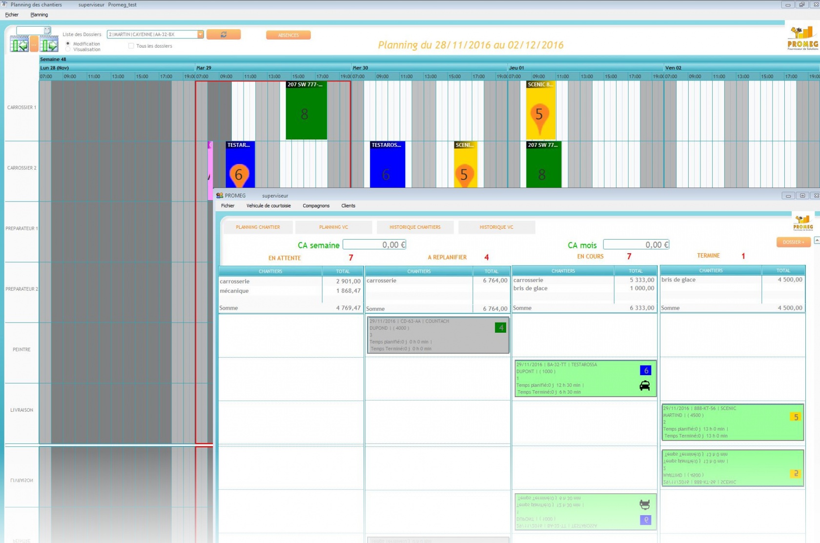 Logiciel de gestion d'activités d'une carrosserie (Planning de charge, tableau de bords).